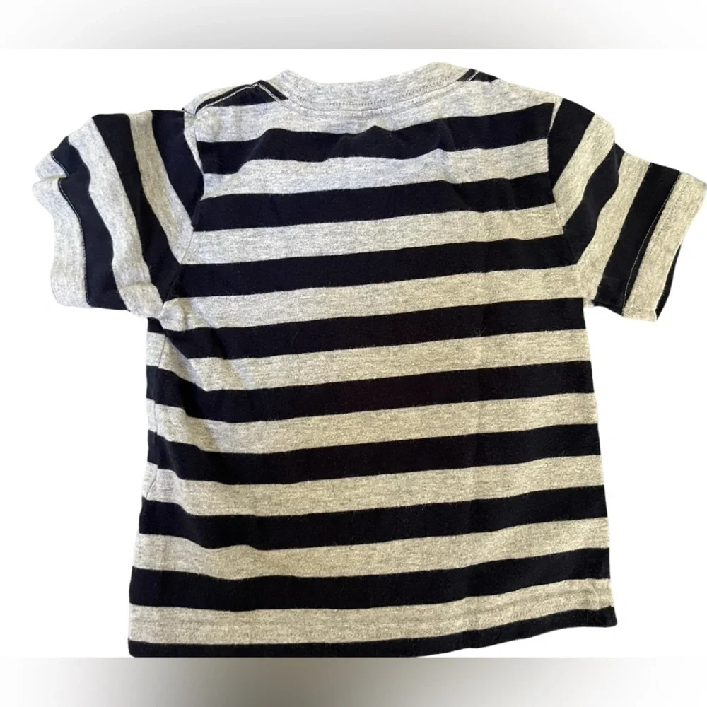 6-12 month “always soft” Gymboree t-shirt short sleeve striped navy & grey